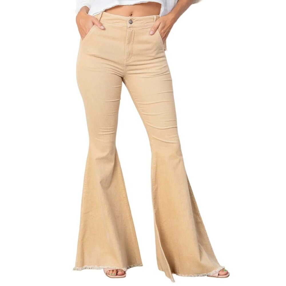 Reverof Pants Size Large Cowgirl Corduroy Jean Flare Tan Frayed Hem Western NEW